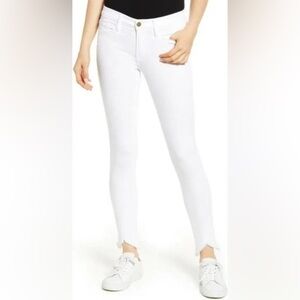 Frame Le High Skinny Triangle Raw Hem White Jeans